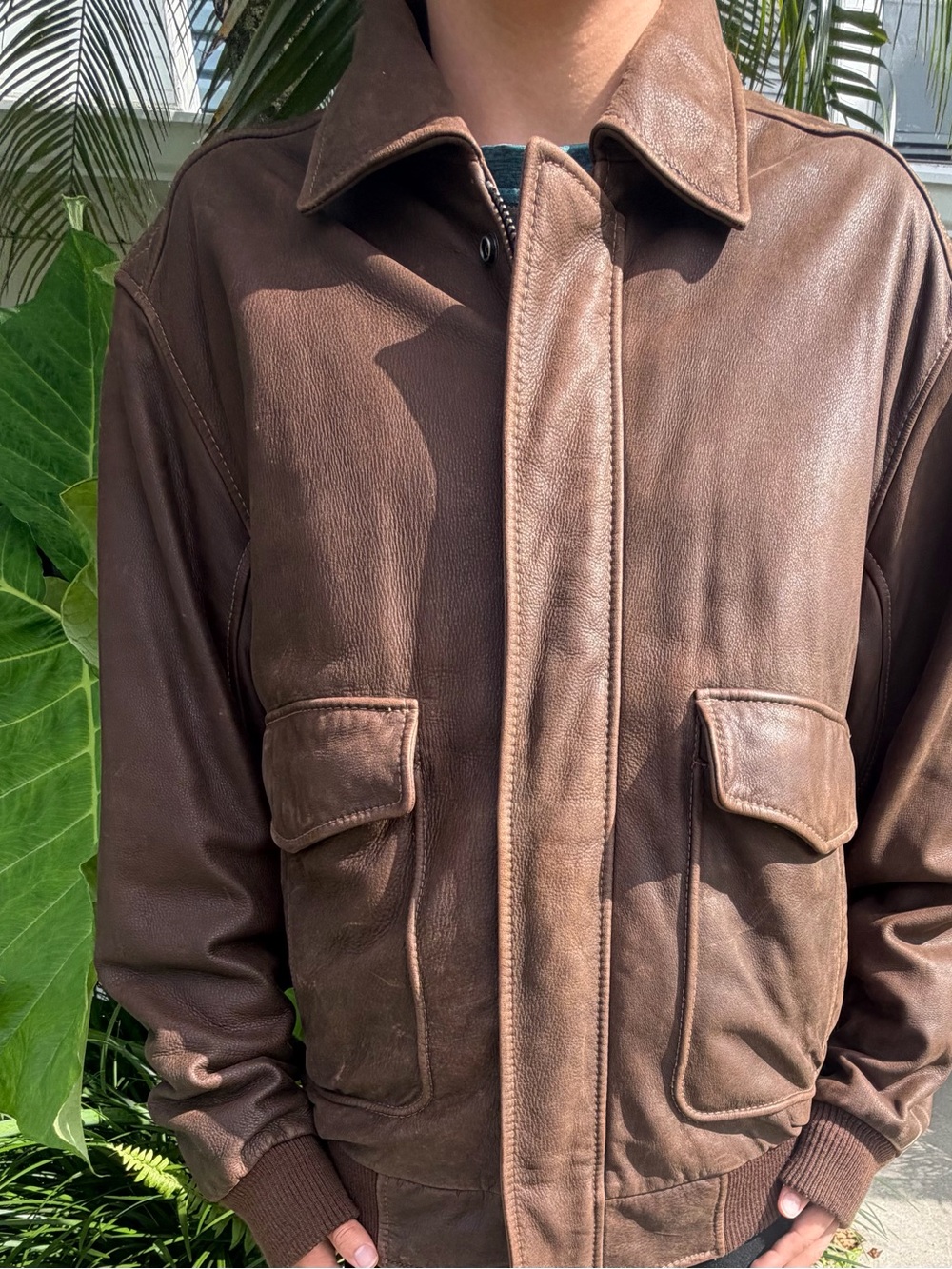 Roundtree & Yorke Brown Leather Bomber Jacket